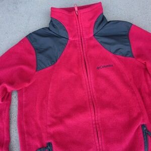 Columbia‎ Women Pink Fleece Jacket Large Full Zip Up Thumbholes Outdoor Gorpcore